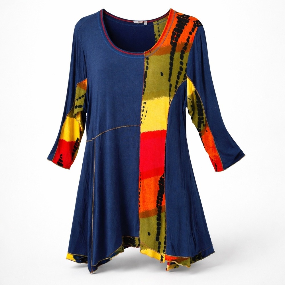 Parsley & Sage Abstract‎ Patchwork SharkBite Tunic Top Size 2X Boho Lagenlook